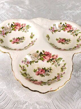 James Kent Old Foley Three Part Relish Dish in Harmony Rose # 27413